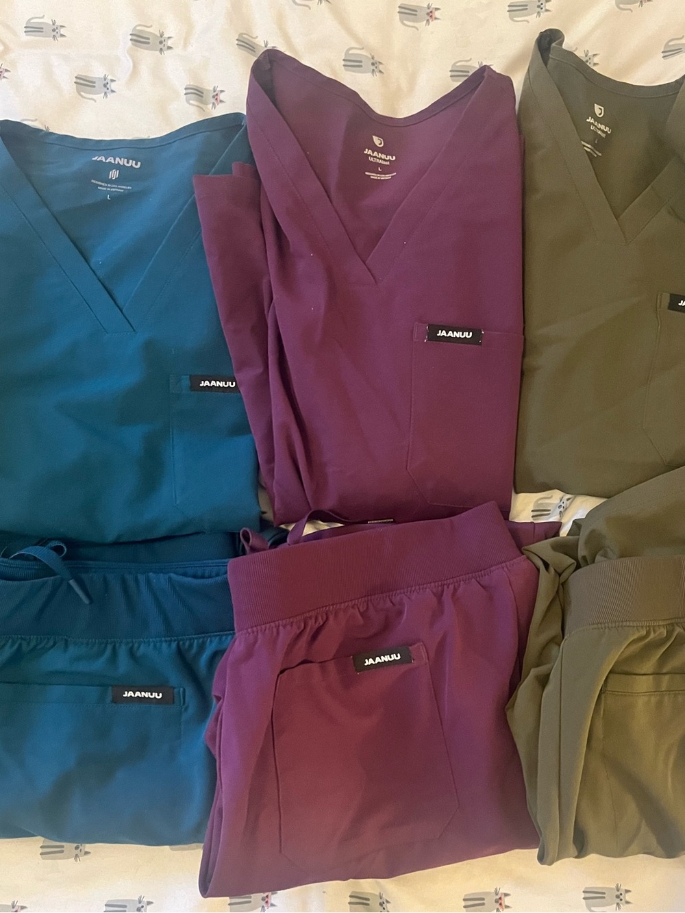 Jaanuu Teal, Plum & Olive Women's Scrub Sets